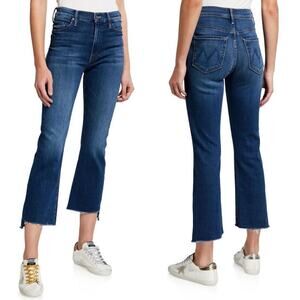 Mother Insider Crop Step Fray Straight Leg Jeans Dark Blue No Holes Size 27